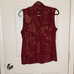 Blouse, gold shimmer floral design burgundy,  Sz L